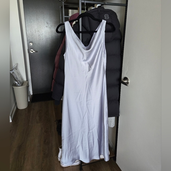 Norma Kamali Maria Satin Midi Dress in Grey - Picture 2 of 5